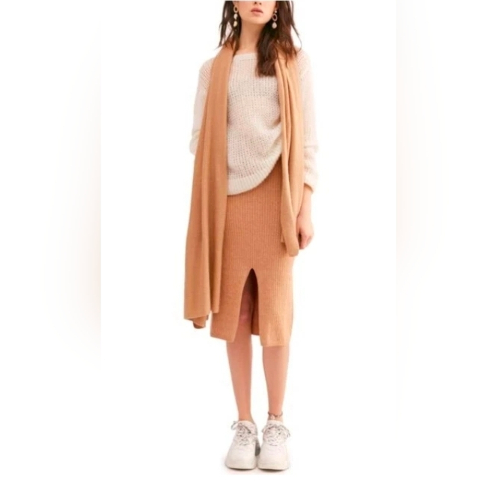 Free People Skyline Midi Skirt Size Large Beige Ribbed Sweater Knit